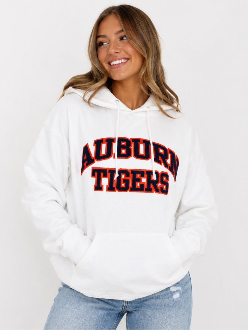 Vintage JanSport Auburn Tigers Hoodie Y2K White Appliqué Sweatshirt Size M